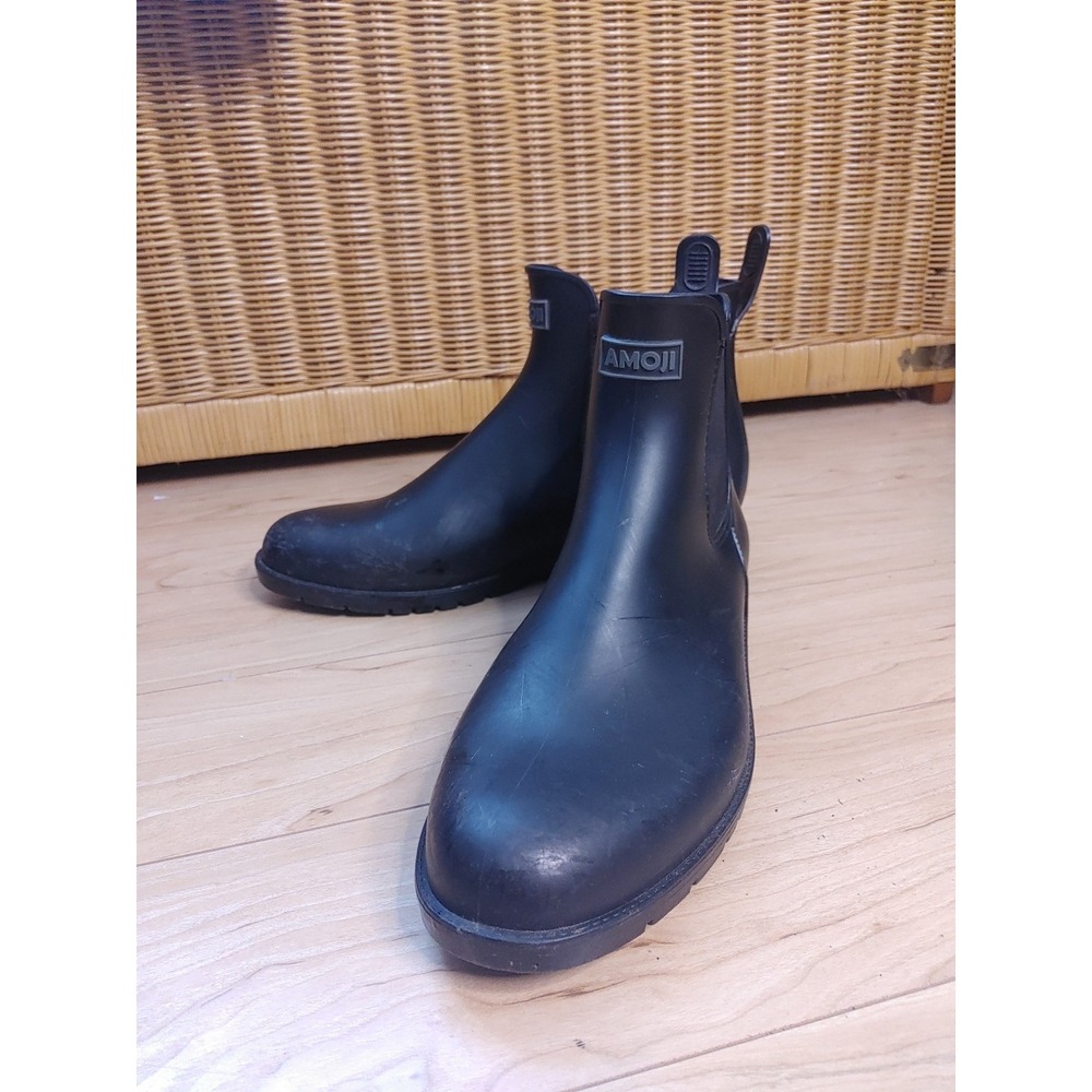 Amoji Unisex Ankle Chelsea Black Rain Short Rubber Boots Garden Boot29"= Size 14
